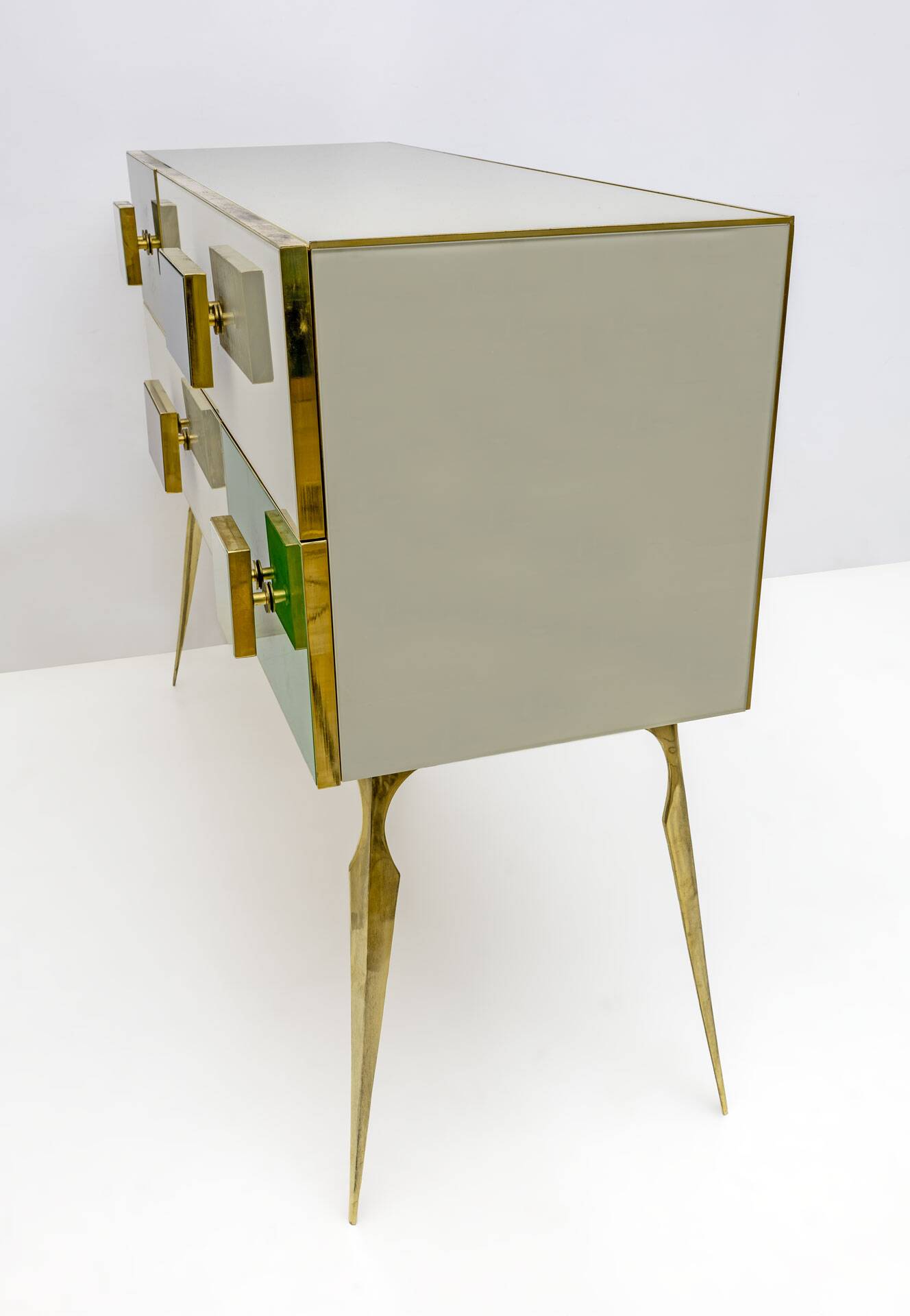 Postmodern Italian Dresser/Chest Colored Glass and Brass, 1980s