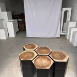 Set of 5 hexagonal stools in two-tone suar forming occasional furniture