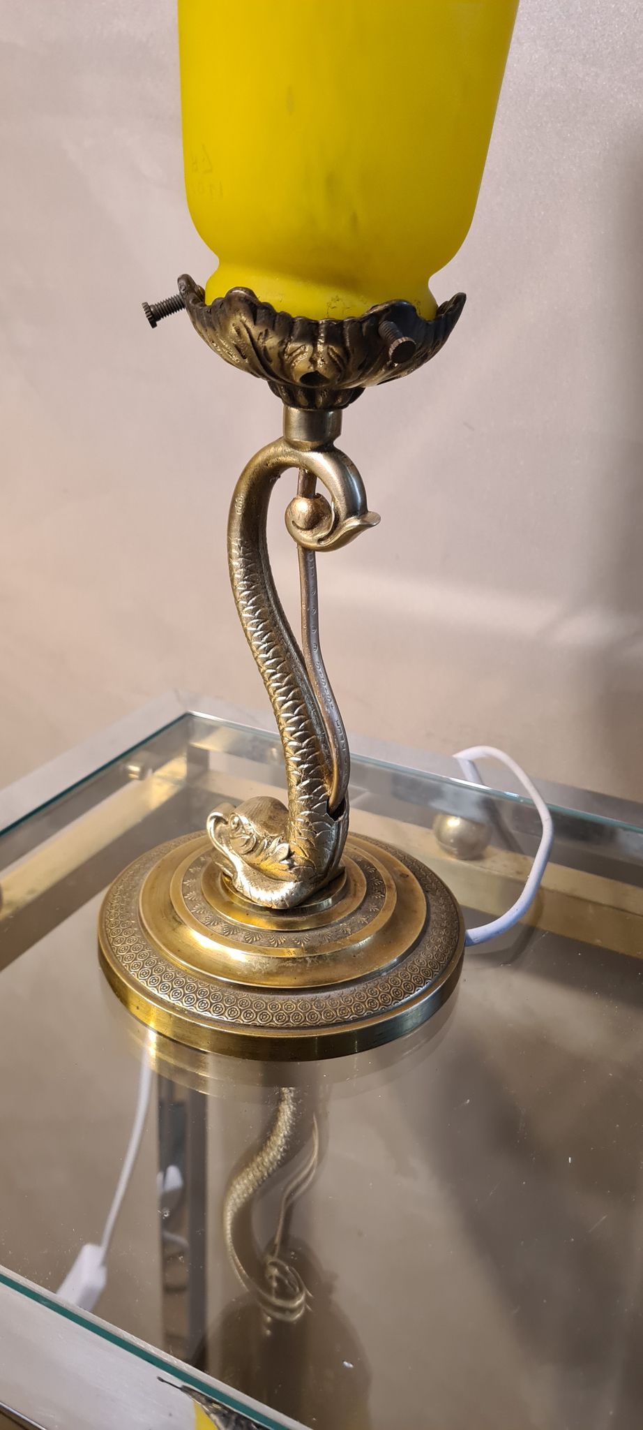 Lamp Dauphin bronze 1920 with tulip signed (Noverdy France) 32x11
