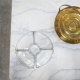 Plateau de service à apéritif vintage en laiton et en verre