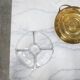 Vintage aperitif serving tray in brass and glass