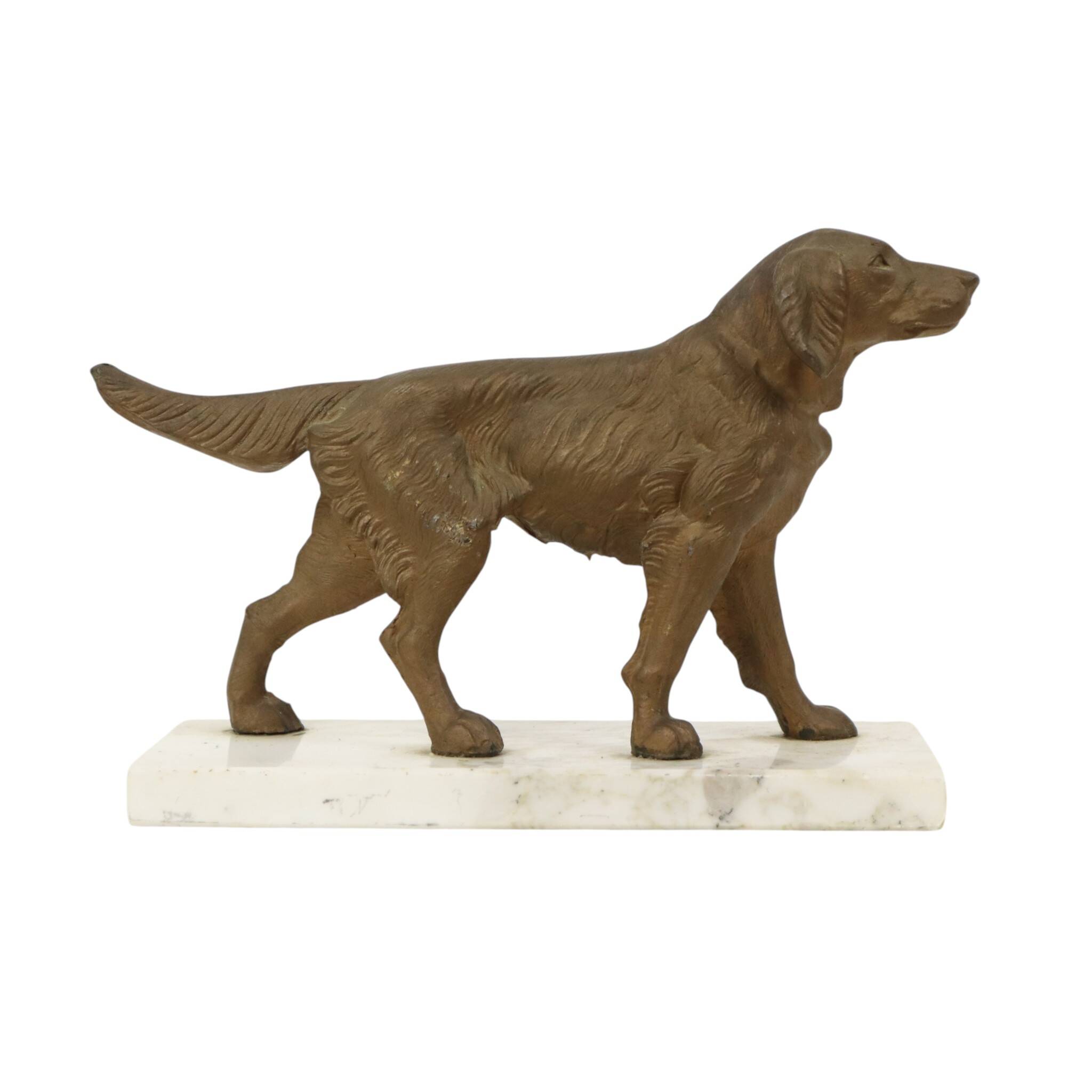 Art Deco Dog on Marble Base, Gold-colored Zamak