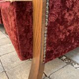 Pair of Art Deco club armchairs in burgundy red velvet, 1930s