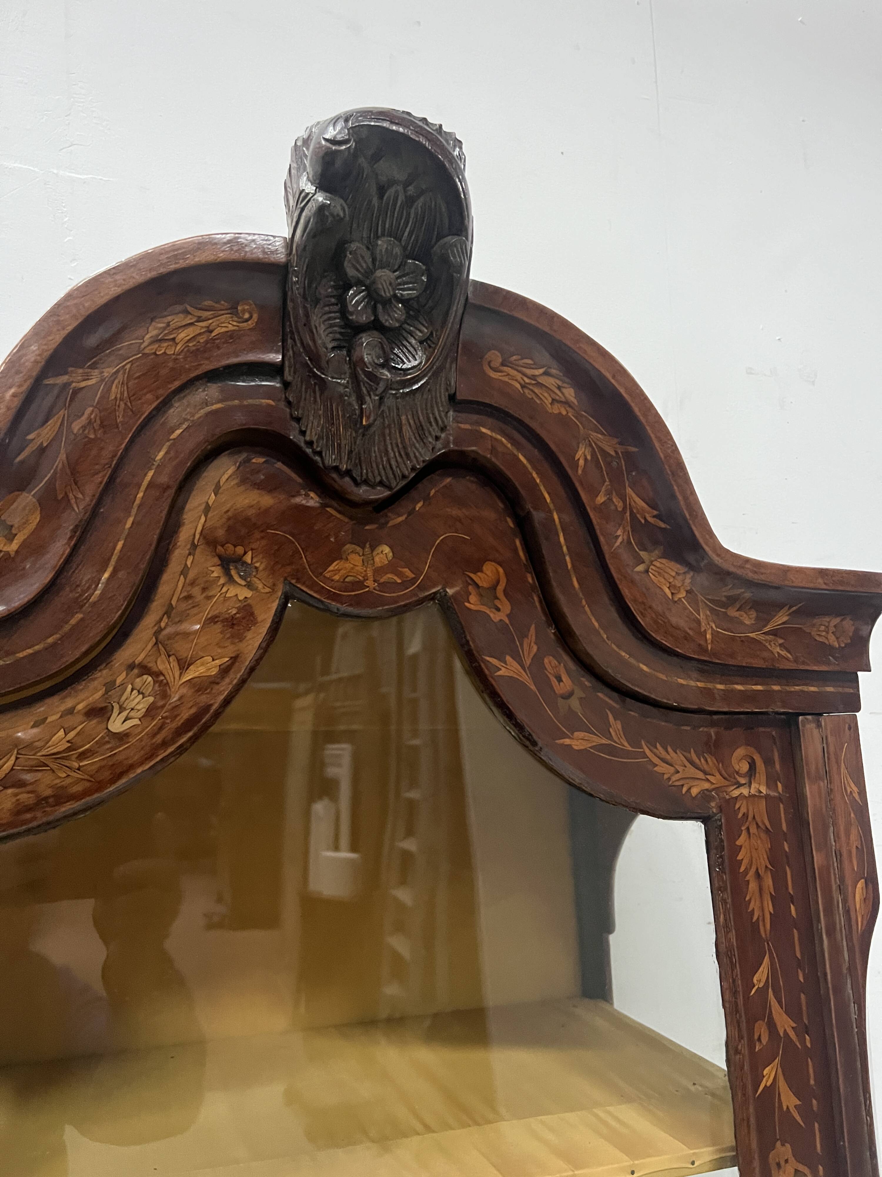Dutch display cabinet in two parts made of marquetry wood.