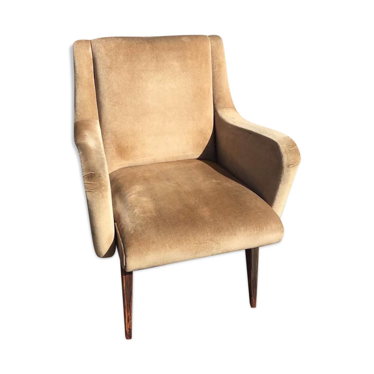 Vintage velvet armchair compass foot