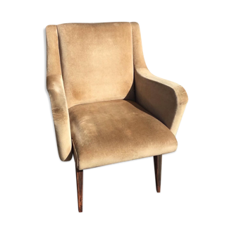 Fauteuil velours vintage pied compas