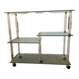 Hollywood Regency Lucite and Brass Rolling Bar