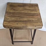 Old workshop stool in wood + wrought iron