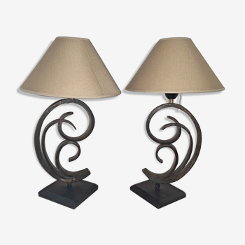 Pair of vintage lamp feet art deco in wrought iron