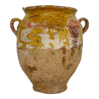 Varnished yellow confit pot, south-west of France, conservation jar, Pyrenees XIXth