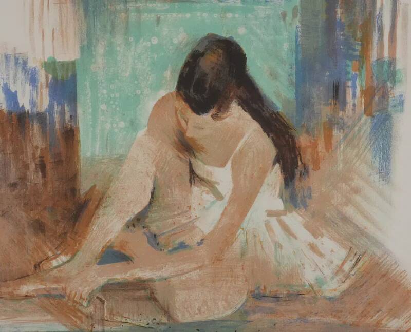 Paul COLLOMB: Dancer on a green background, original signed lithograph.