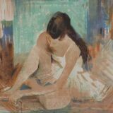 Paul COLLOMB: Dancer on a green background, original signed lithograph.