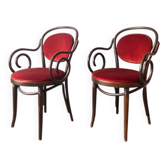Paire de fauteuils bois courbé et velours