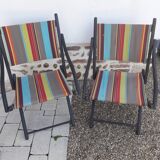 Duo of wood and canvas folding armchairs