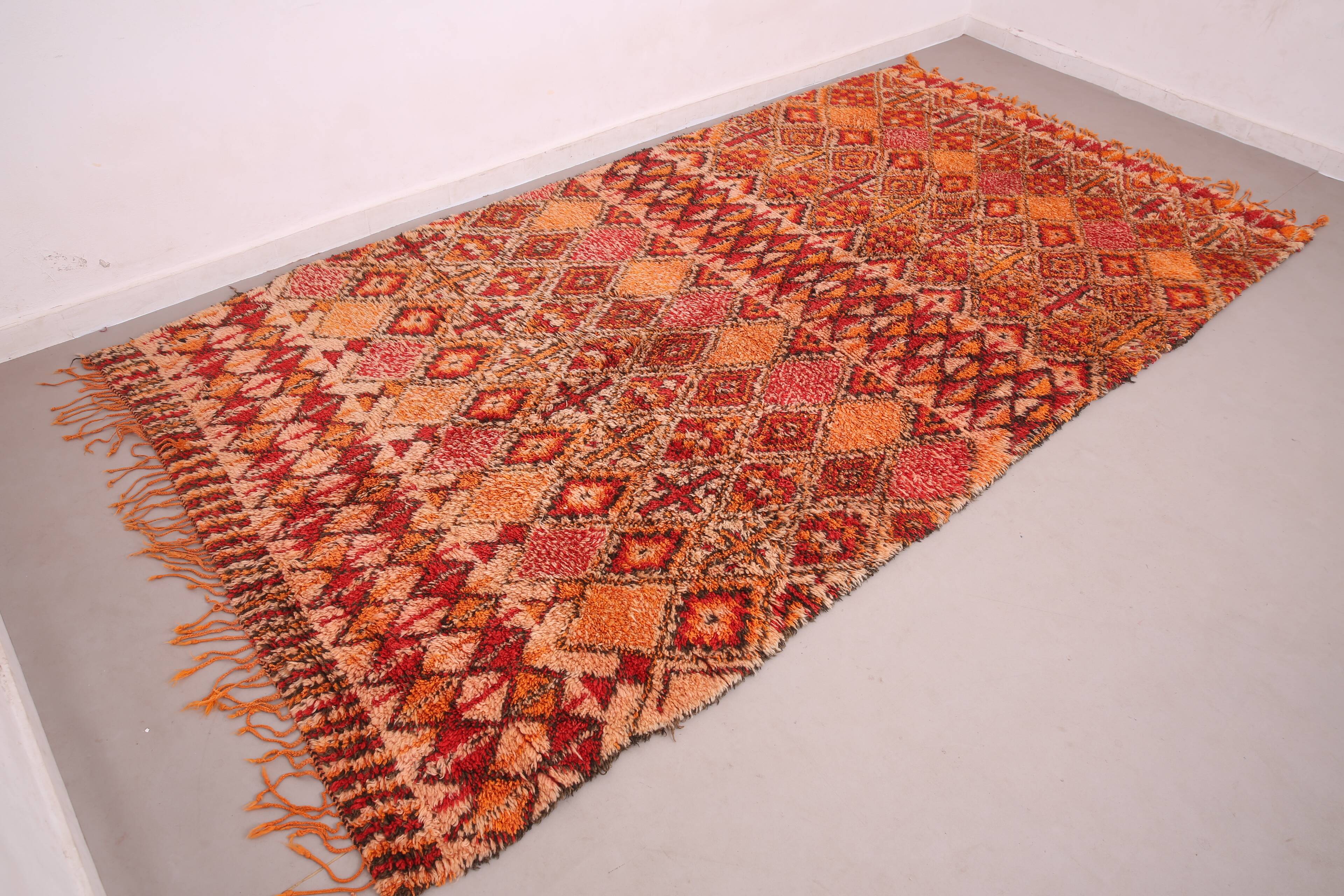 Tapis marocain vintage rare 203 x 392 cm - Tapis en laine berbère - Tapis ancien fait à la main