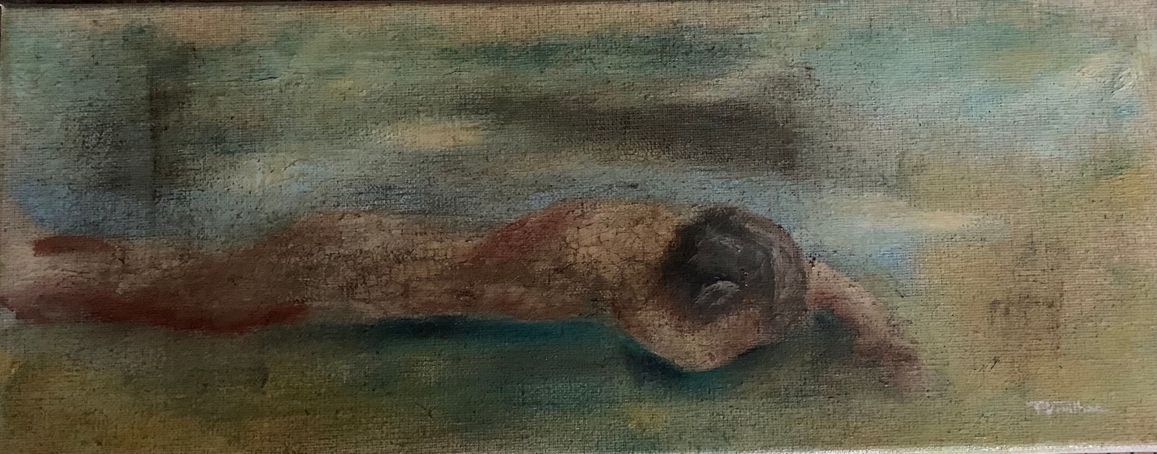 Oil on canvas signed woman on the beach