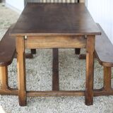 Table de ferme et ses 2 bancs, table de ferme bois ancienne, meuble de salon, campagne, chalet, déco