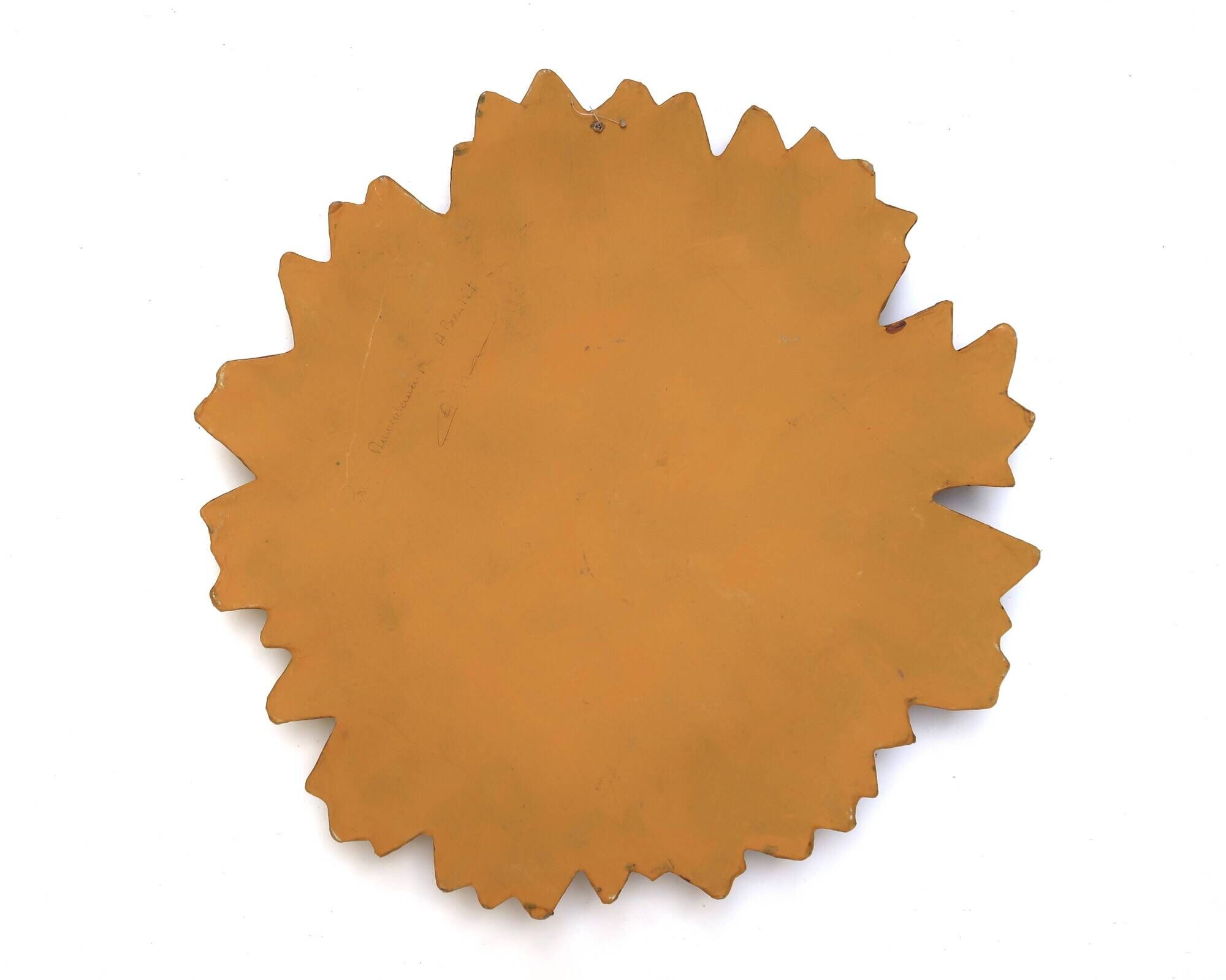 Large yellow-orange sun wall decoration made of papier-mâché, Mexico 1980s.