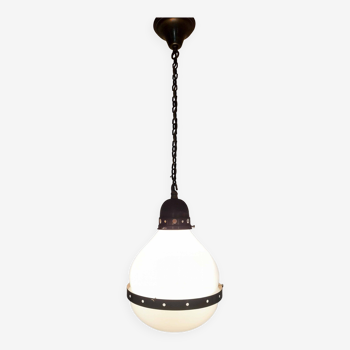 Bauhaus pendant light in glass and brass