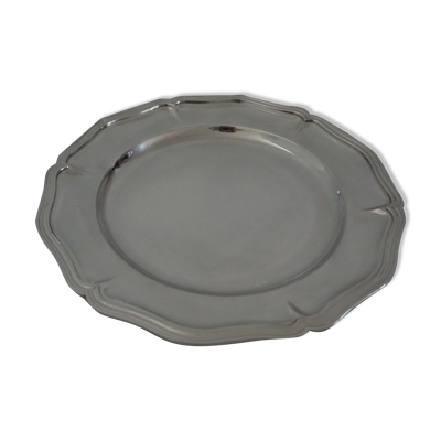 Plat de forme ronde, collection Chinon filets, Christofle  et sa pochette de protection en feutrin