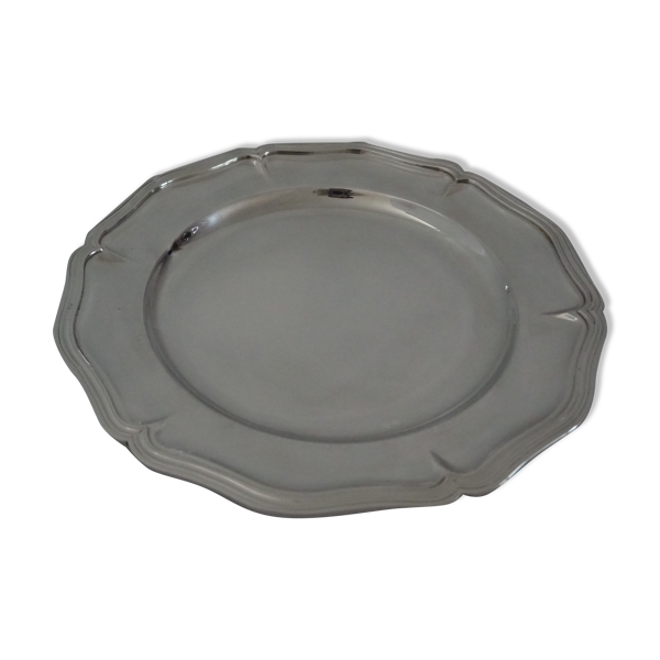 Plat de forme ronde, collection Chinon filets, Christofle  et sa pochette de protection en feutrin
