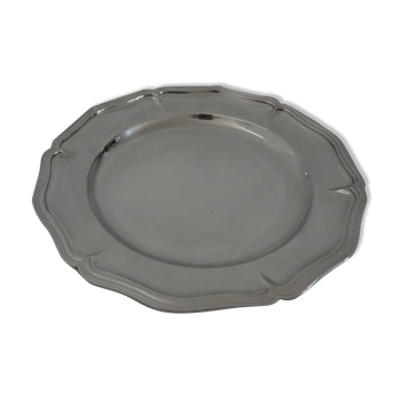 Plat de forme ronde, collection Chinon filets, Christofle  et sa pochette de protection en feutrin