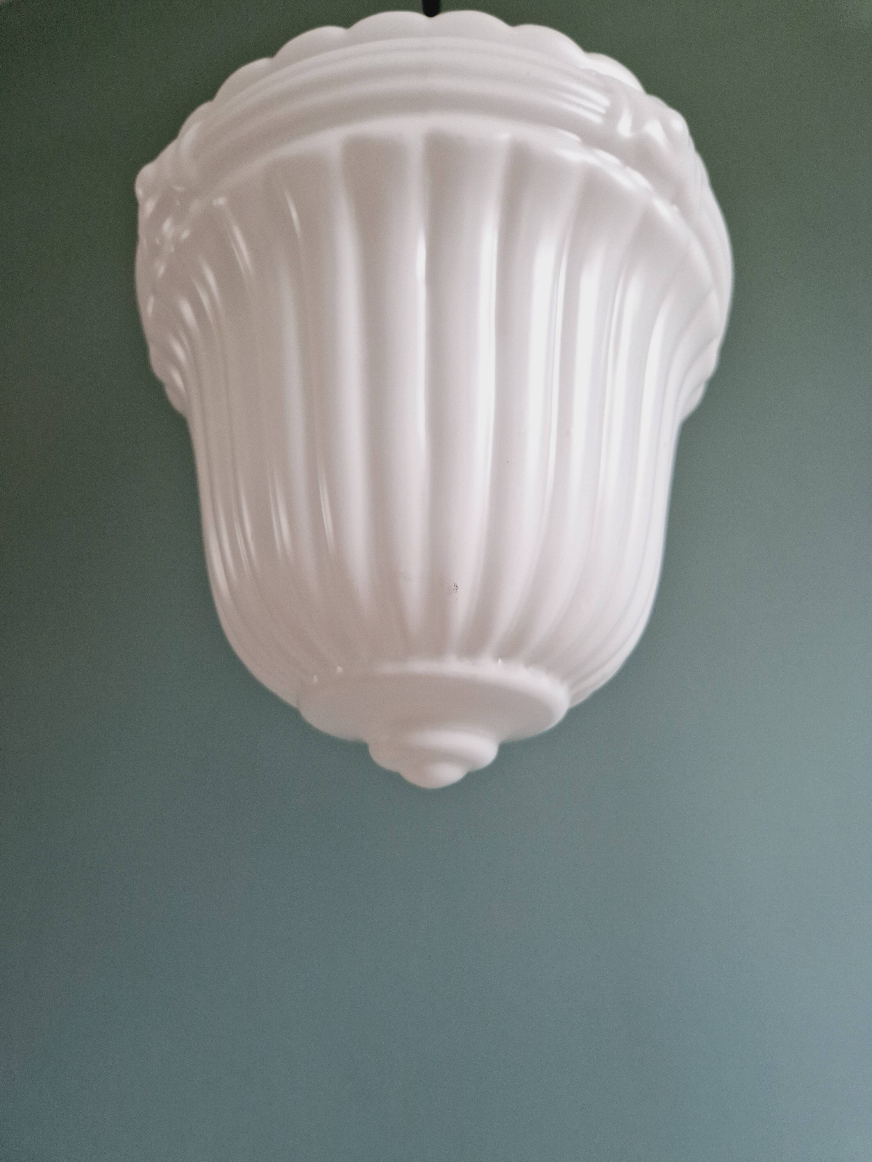 Art Deco pendant light in white opaline glass, 1920s-30s