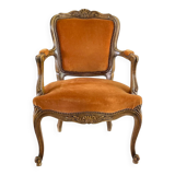 Vintage French Curry Velvet Cabriolet Armchair