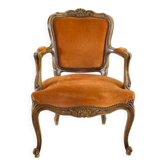 Fauteuil Cabriolet Velours Curry Vintage France