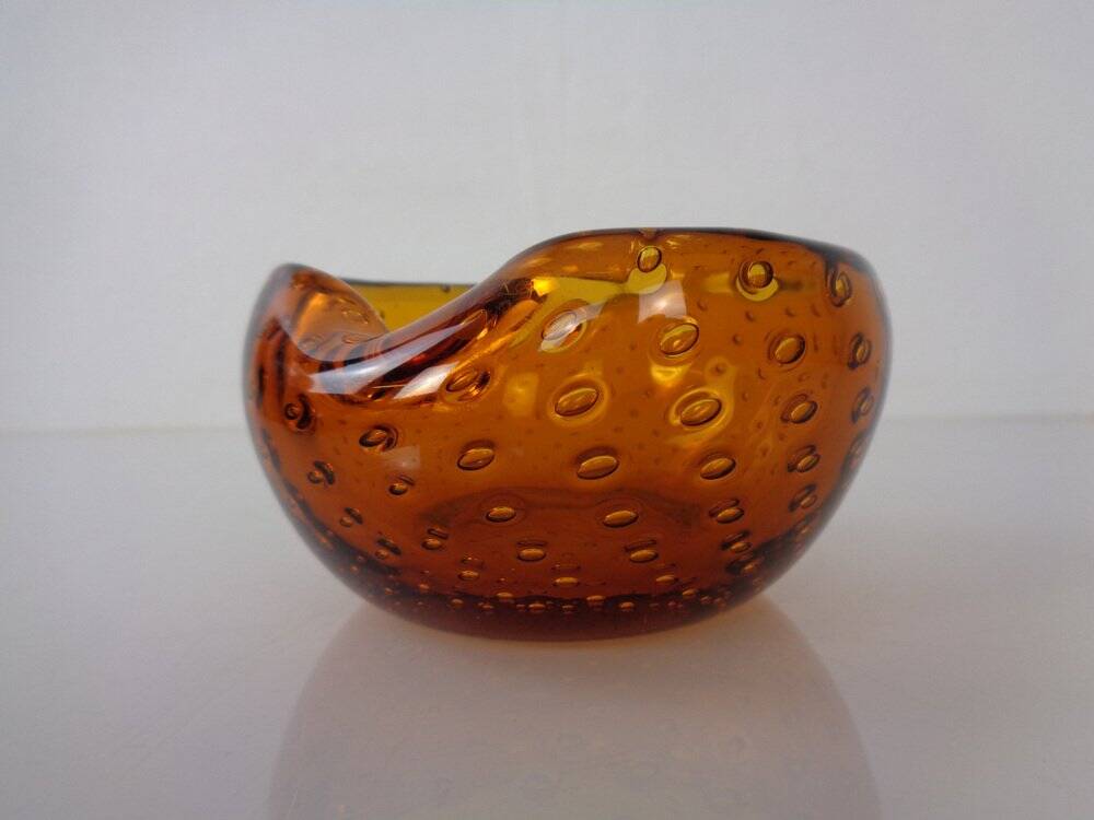 Amber Sommerso Murano Glass Ashtray, Italy, 1960s
