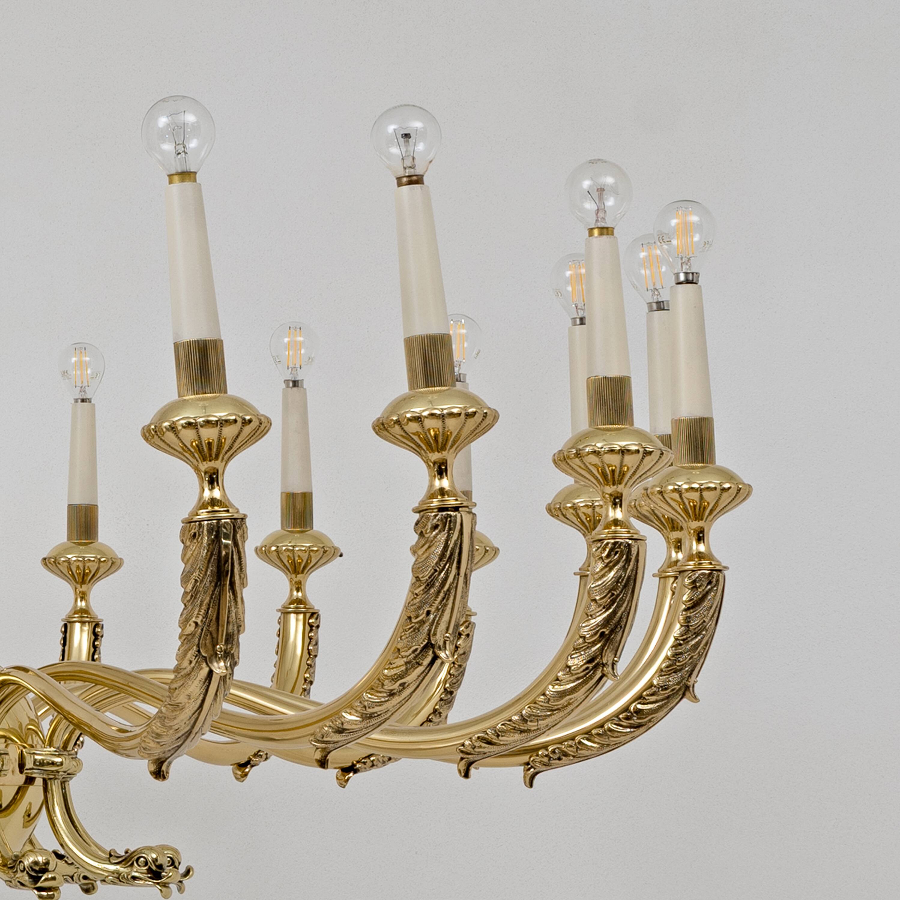 Italian Neoclassical Style 20-Light Brass Chandelier, 1950s