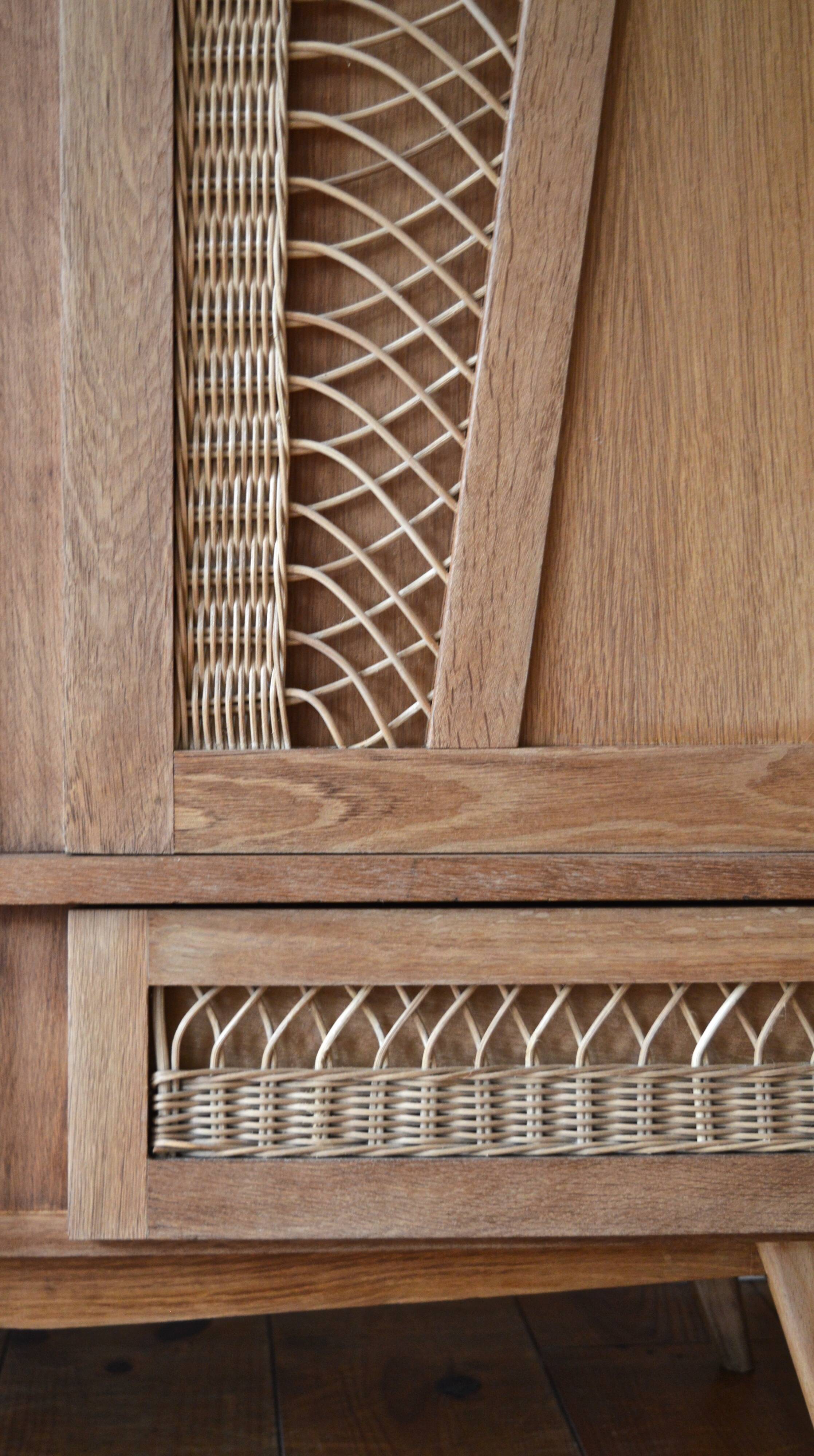 Wood and rattan wardrobe