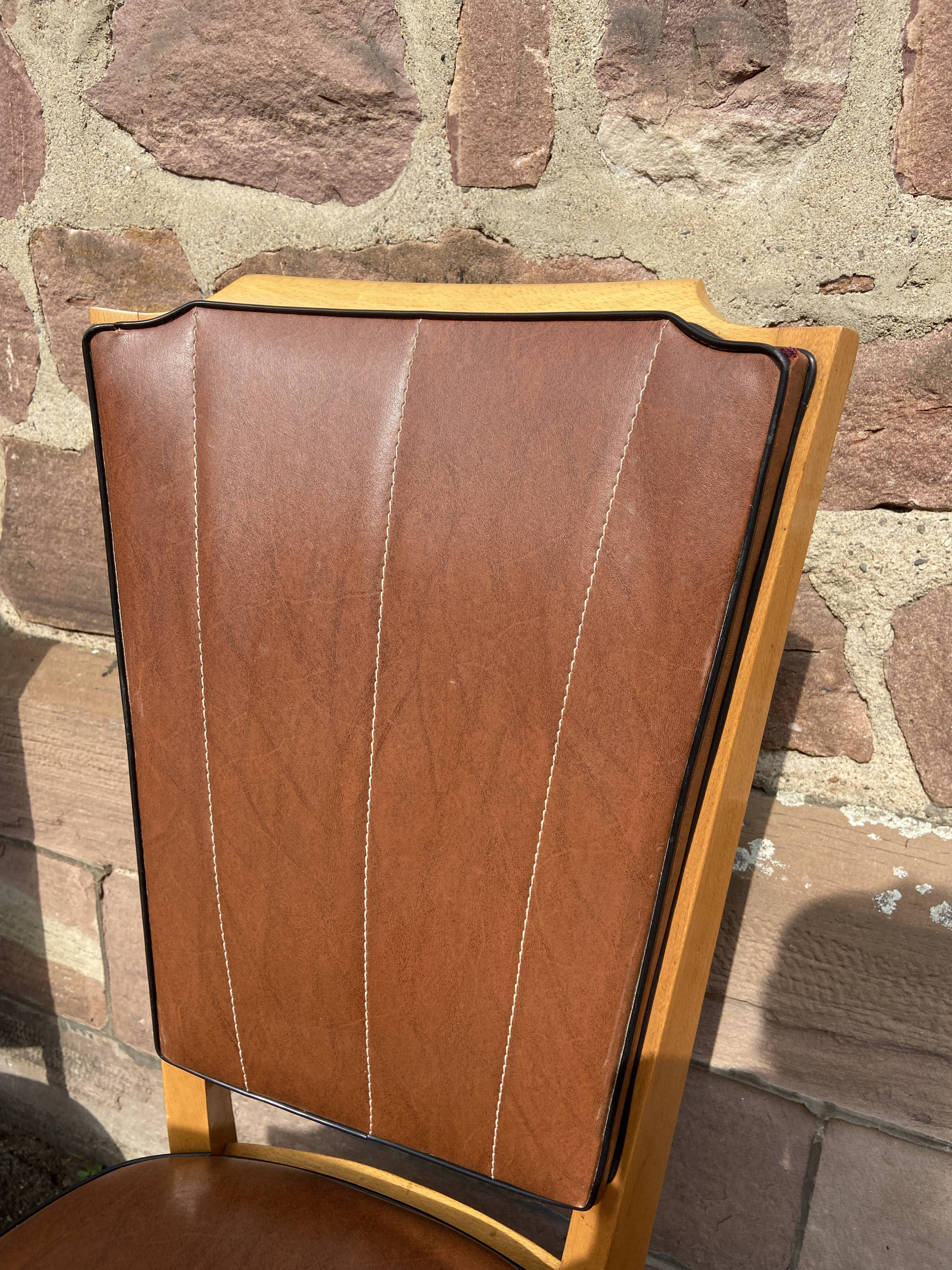 4 vintage chairs 1950 mid-century Scandinavian compass feet imitation leather Skaï