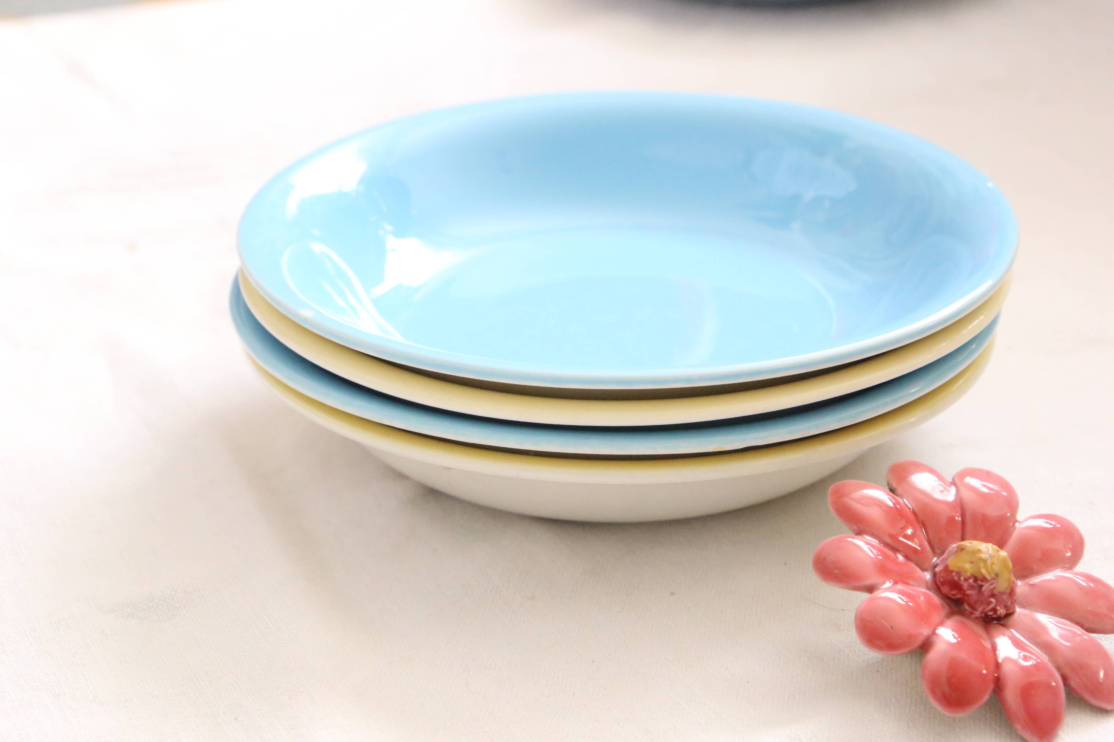 Set de 4 assiettes calottes / creuses en céramique, BOCH, vintage