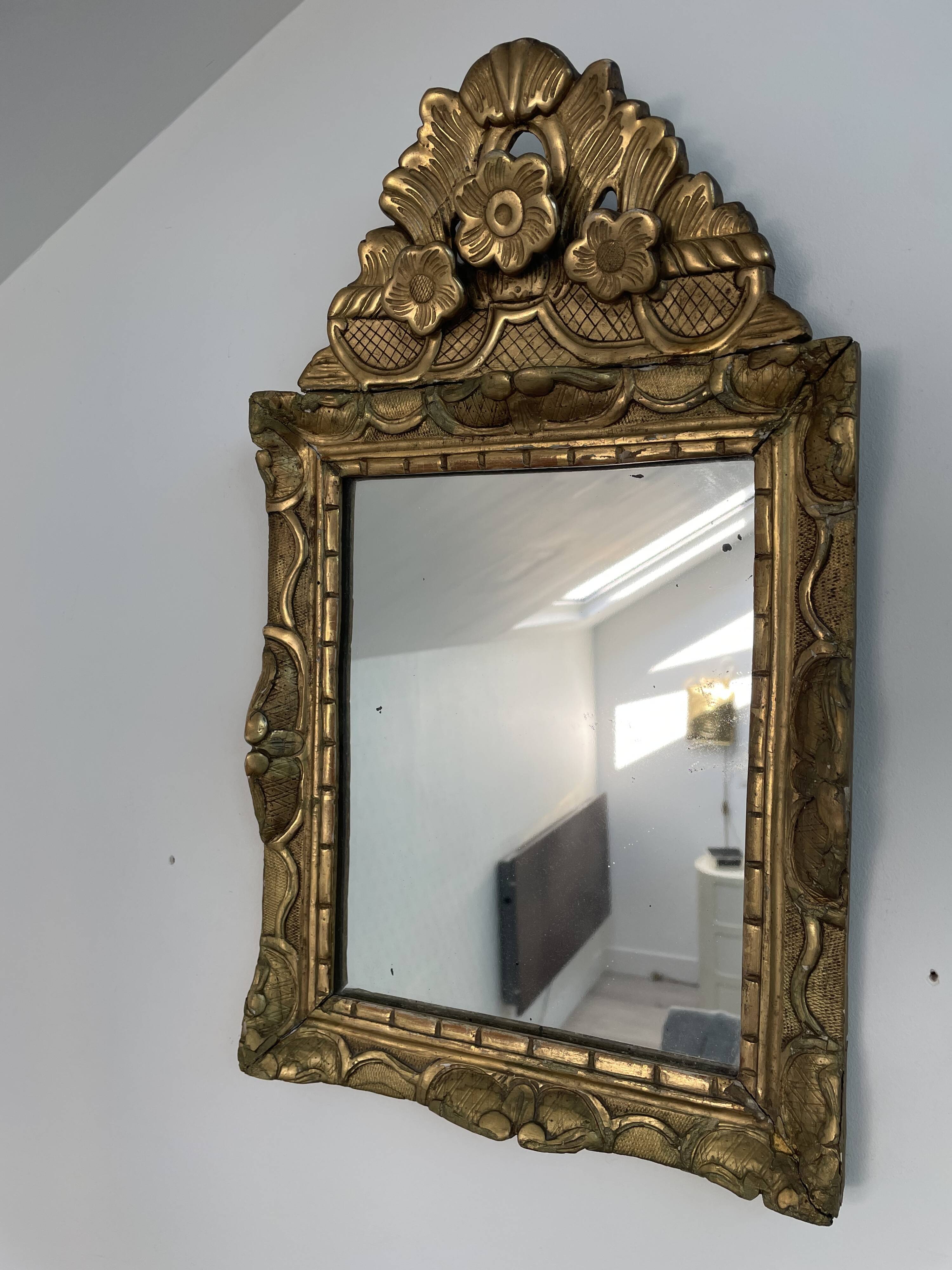18th century mirror, Louis XVI period, gilded carved wood