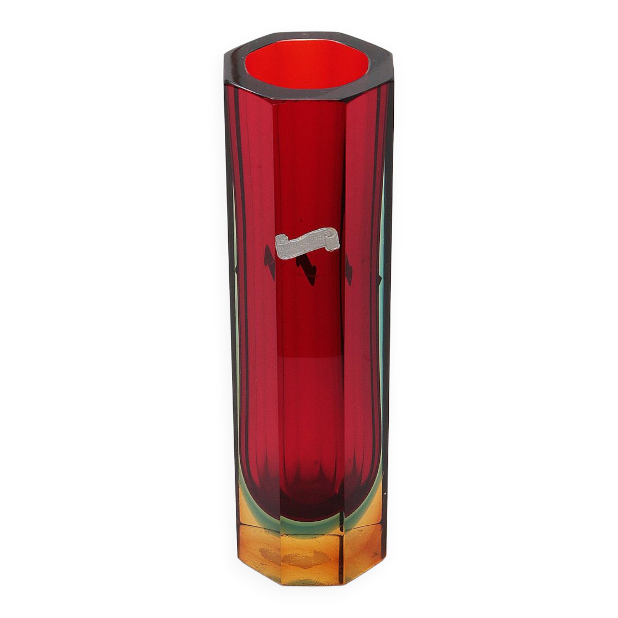Murano block vase by Flavio Poli model 8-sided red green blue yellow