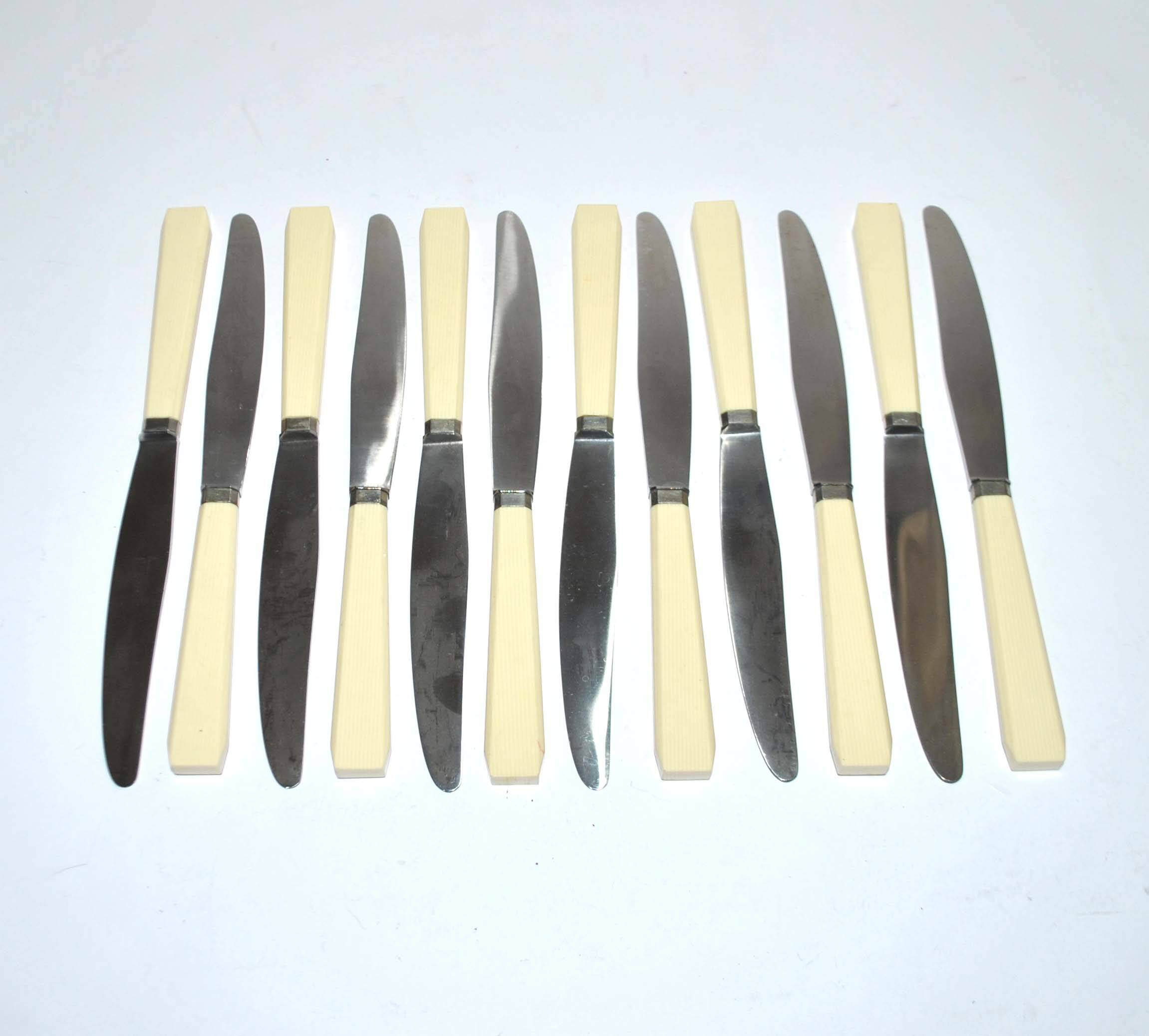 Set of 12 vintage knives in ivory resin by louis springer strasbourg 19.5cm