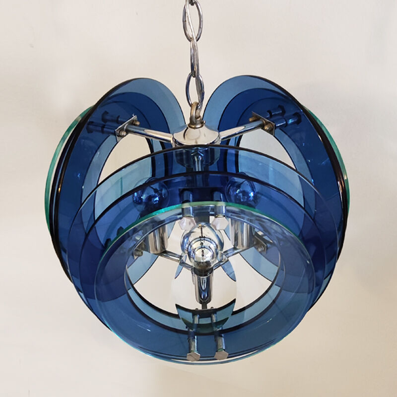 1970s gorgeous blue and green chandelier by veca. made in italy