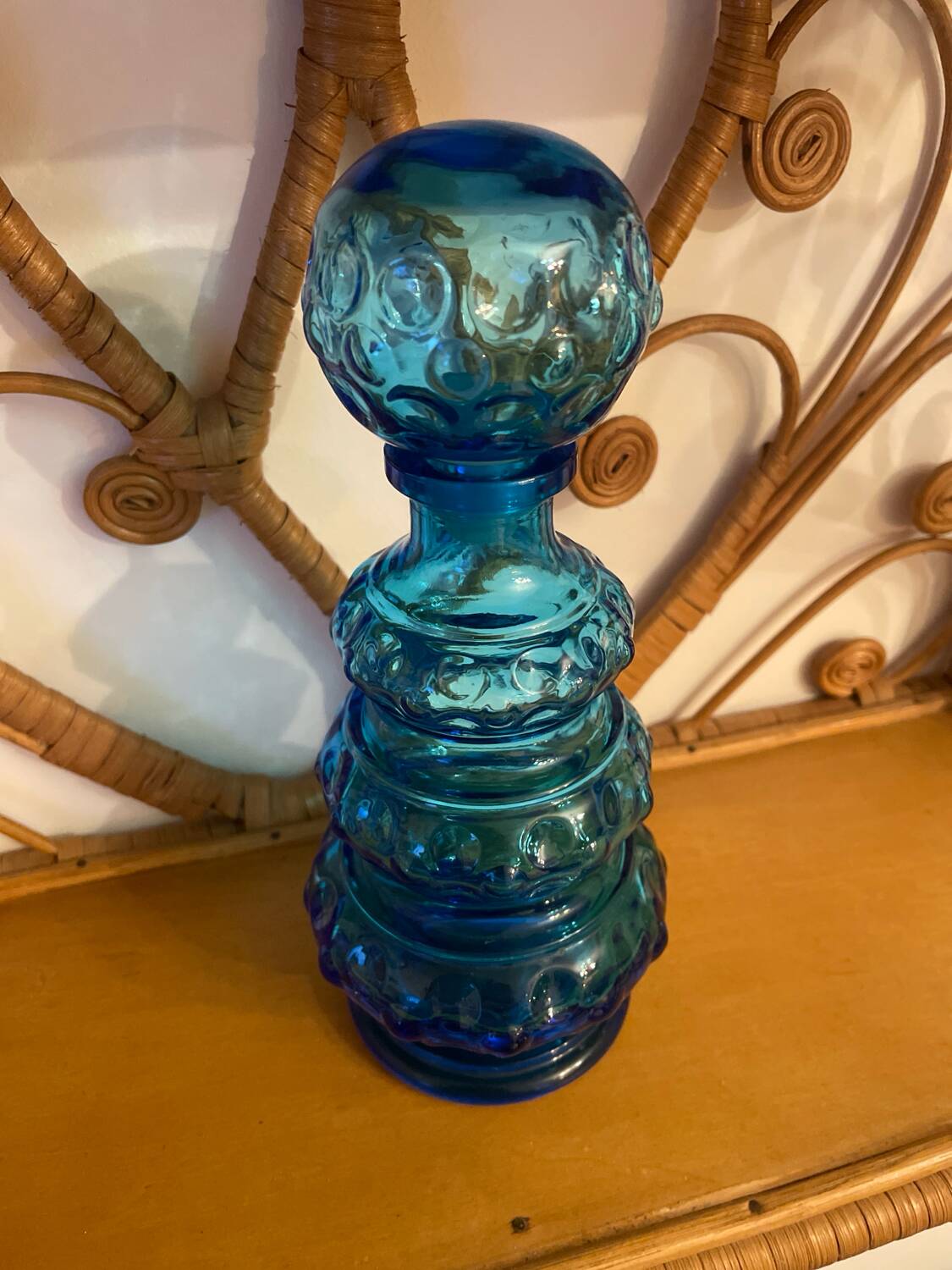 Vintage blue glass carafe