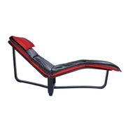 Scandinavian modern black leather and red wool reversible chaise lounge from Westnofa, Norwegian