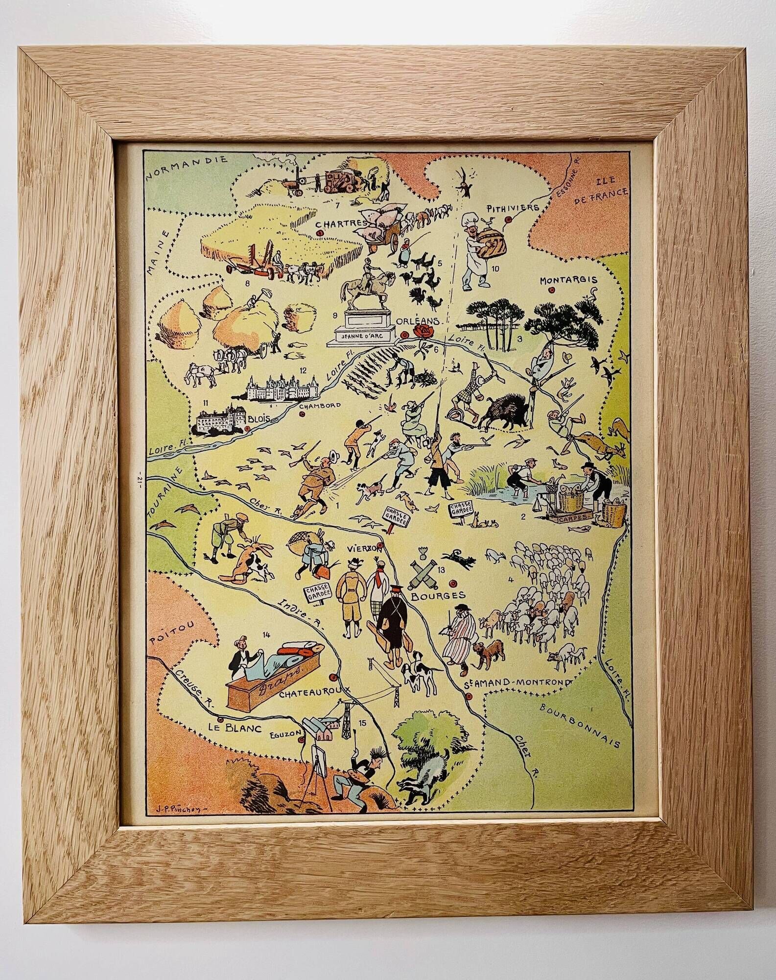 Old illustrated map of The Orleans Berry 1929 - JP Pinchon