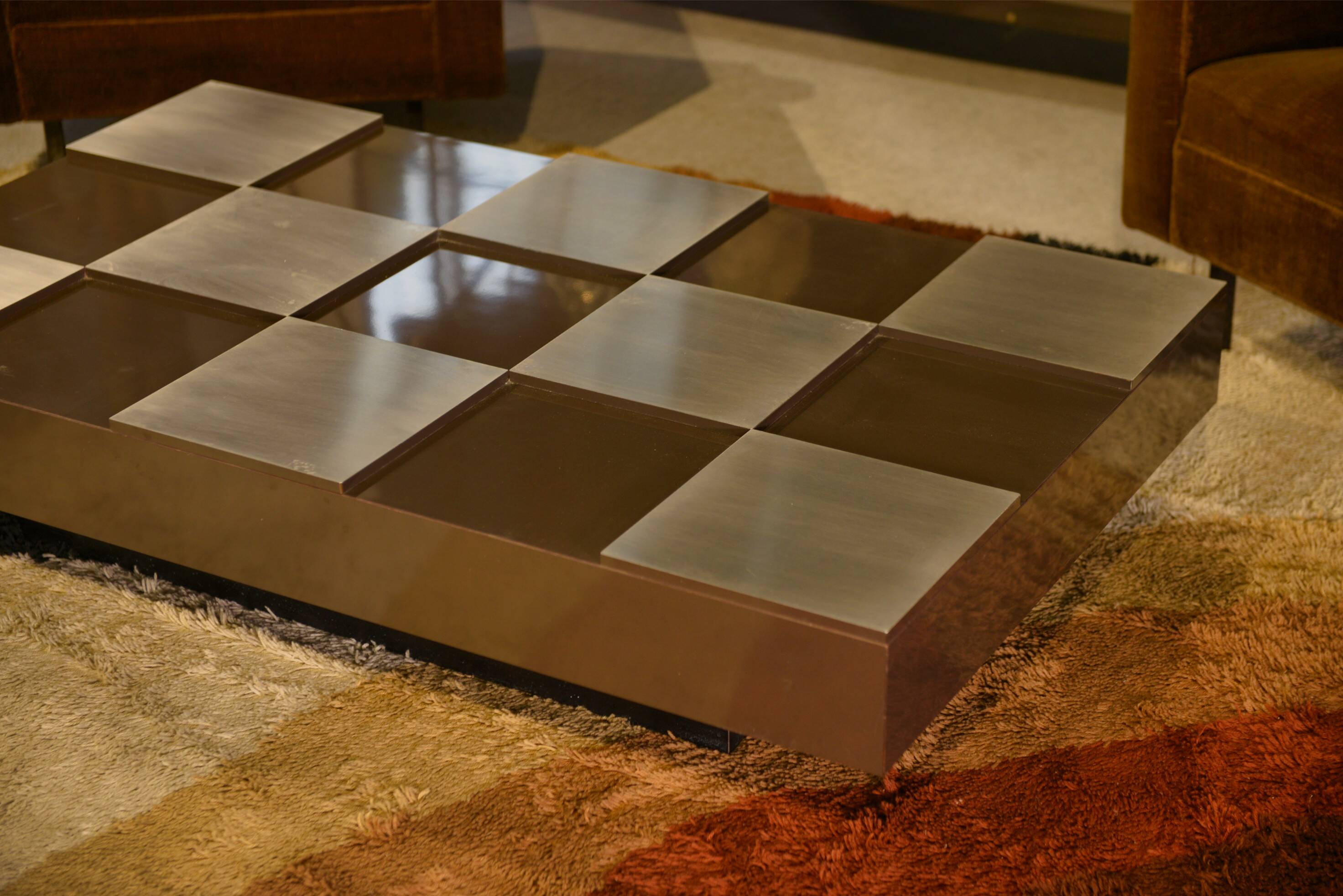 Designer coffee table with a checkerboard pattern attributed to Roberto Monsani 1970s.