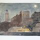 Aquarelle ancienne sur papier, paysage nocturne, XIXe Signé Blanche Gatte