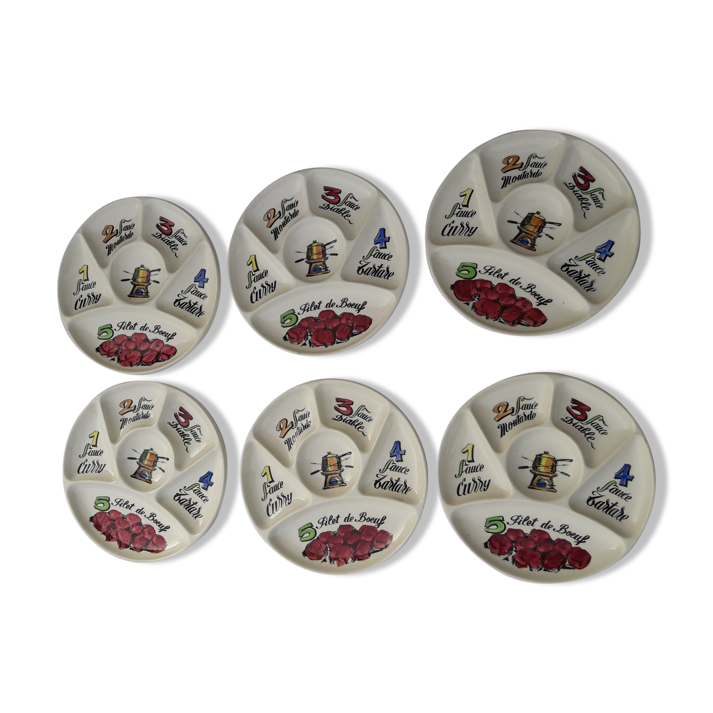 6 Faïence Gien fondue plates