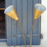 Designer desk lamp in gold metal 2 flexible arms from the 70s
