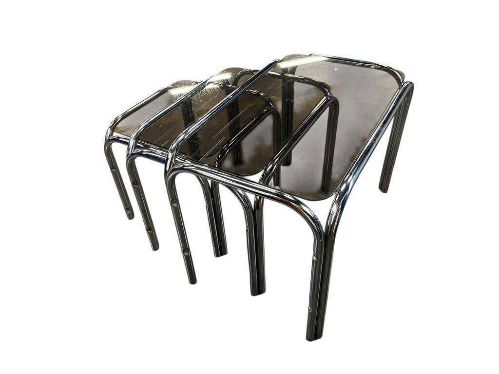 Set of 3 vintage chrome nesting tables / side tables.