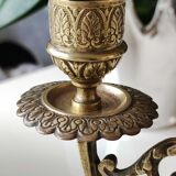 Altar candlestick with 2 branches, napoleon iii style, bronze patina old gold