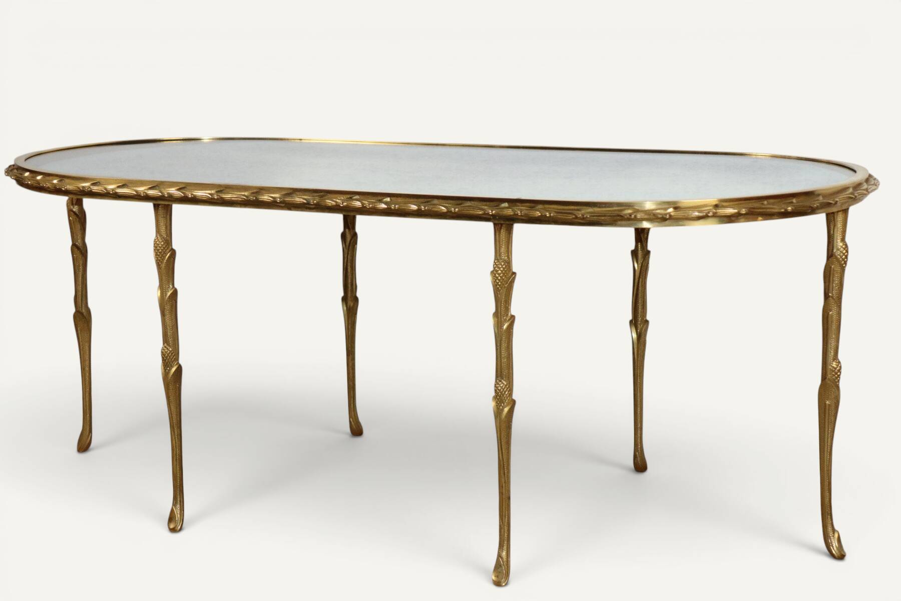 Maison Baguès coffee table in gilded bronze and aged mirror – 1950s