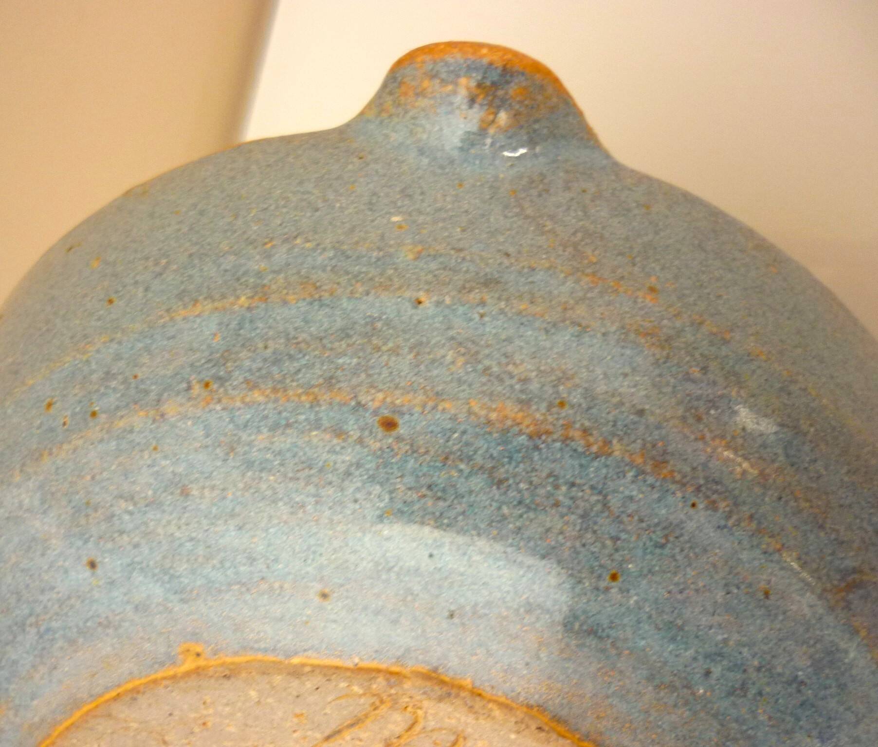 Teapot, enameled ceramic art, signed Michel Vergnes, Kerbénoën pottery