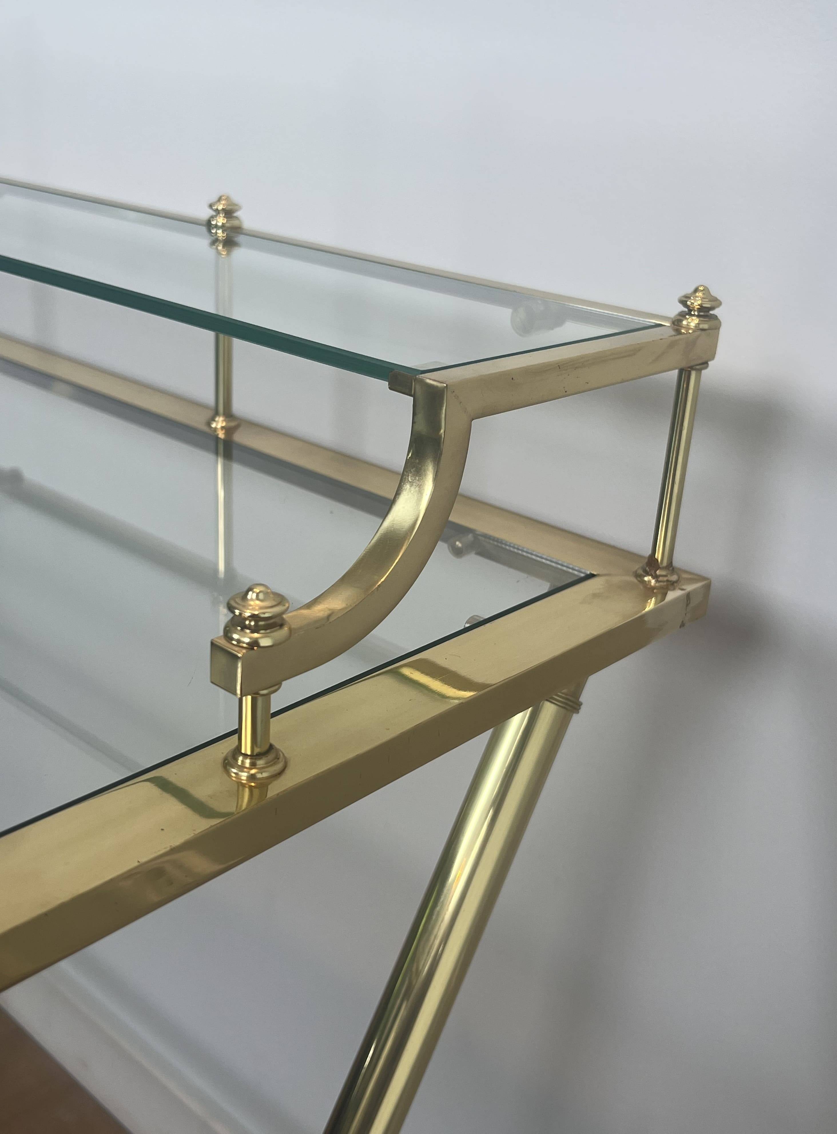 Neoclassical Gradine Desk in Brass and Glass, Attributed to the Mai
